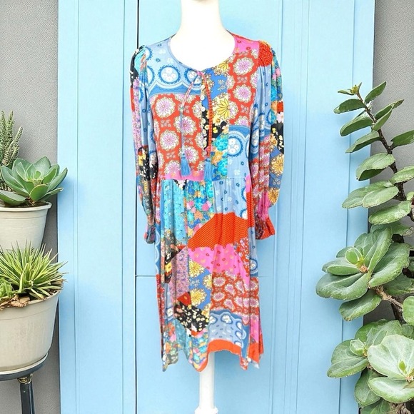 Free People Spell & the Gypsy SZ SM Collective Patchwork Cha Cha Boho Midi Dress - Picture 11 of 15